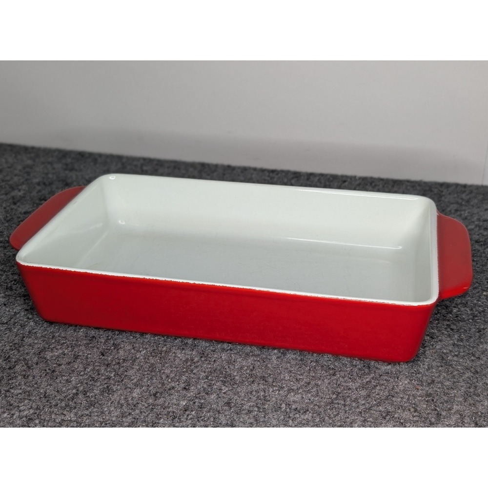 Vintage Copco Denmark Michael Lax Red Enamel Cast Iron Baking Pan 10 X 6 X 2